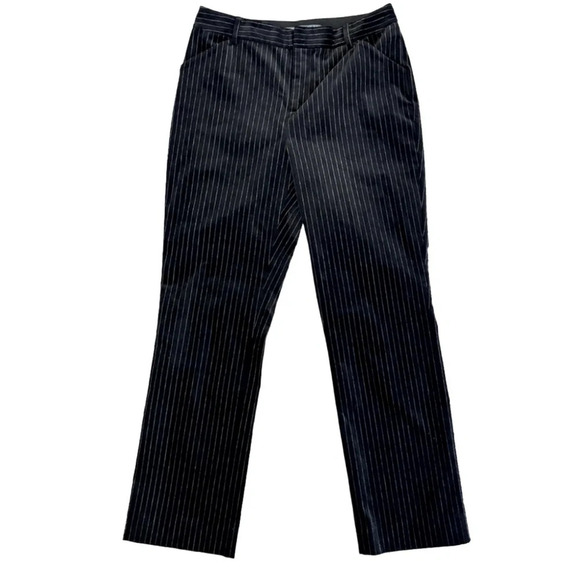Ralph Lauren Women’s Velvet Straight Leg Black Pinstripe Pants Flat Front 8 EUC‎ - Picture 1 of 13